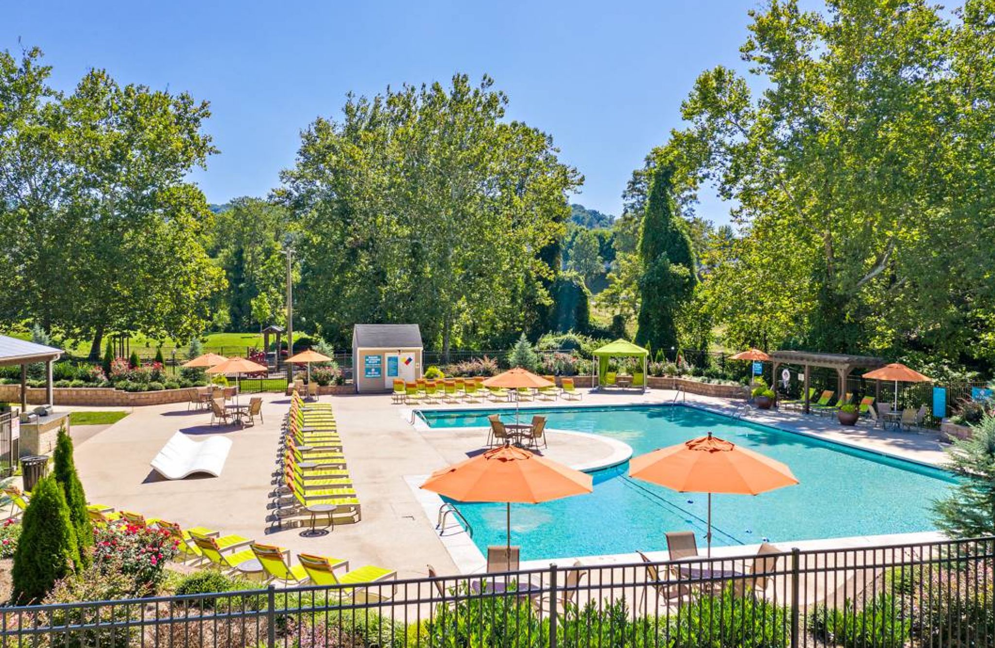 Pool at Hawthorne at Southside - a serene oasis for residents to relax and enjoy outdoor recreation.